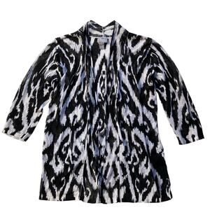 Chicos Travelers Collection Linen Cardigan Sweater Size 1/M Abstract Black White